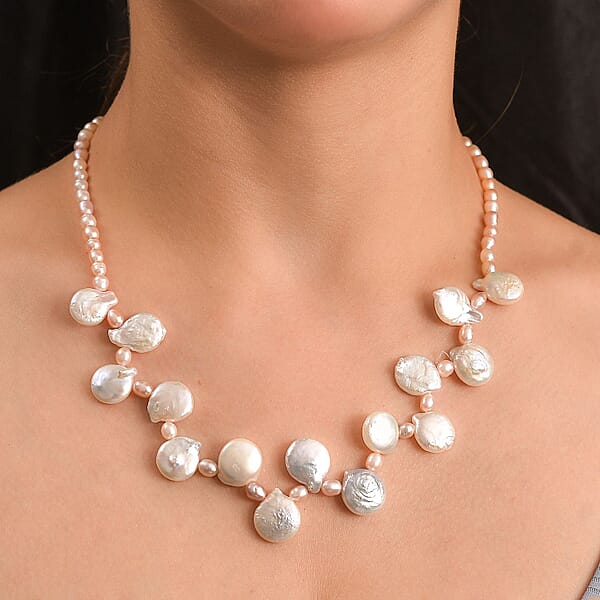 Shop Lc Multi Color Freshwater Pearl Oval And Fancy Shape Necklace In Rhodium Over Sterling Silver 18 Inches
