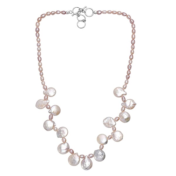 Shop Lc Multi Color Freshwater Pearl Oval And Fancy Shape Necklace In Rhodium Over Sterling Silver 18 Inches