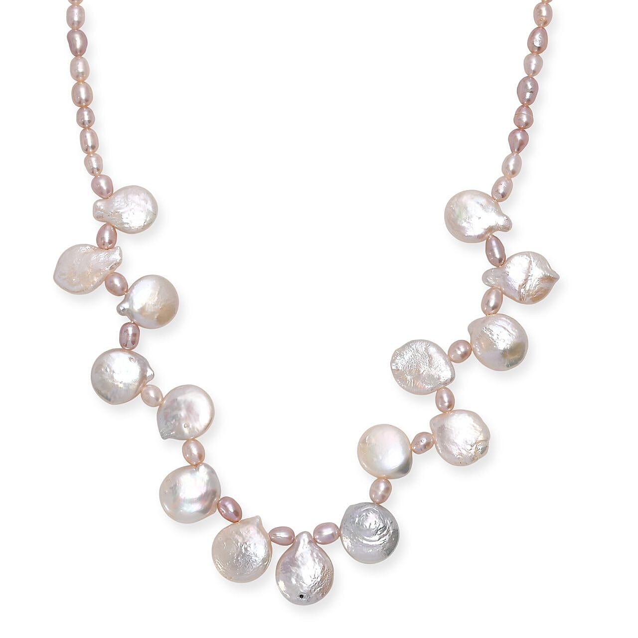 shop lc Multi Color Freshwater Pearl Oval and Fancy Shape Necklace in Rhodium Over Sterling Silver 18 Inches