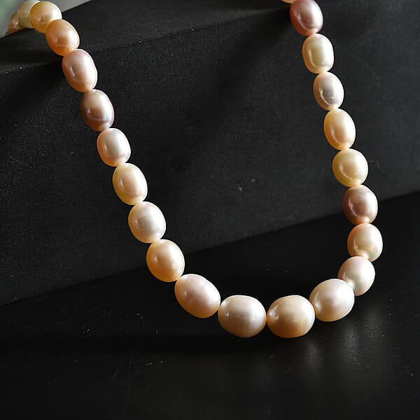 Shop Lc Multi Color Freshwater Pearl Oval Shape Necklace In 18K Vermeil Yellow Gold Over Sterling Silver 18 Inches