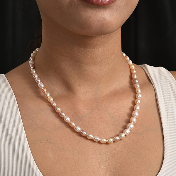 Shop Lc Multi Color Freshwater Pearl Oval Shape Necklace In 18K Vermeil Yellow Gold Over Sterling Silver 18 Inches