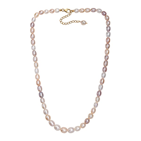 Shop Lc Multi Color Freshwater Pearl Oval Shape Necklace In 18K Vermeil Yellow Gold Over Sterling Silver 18 Inches