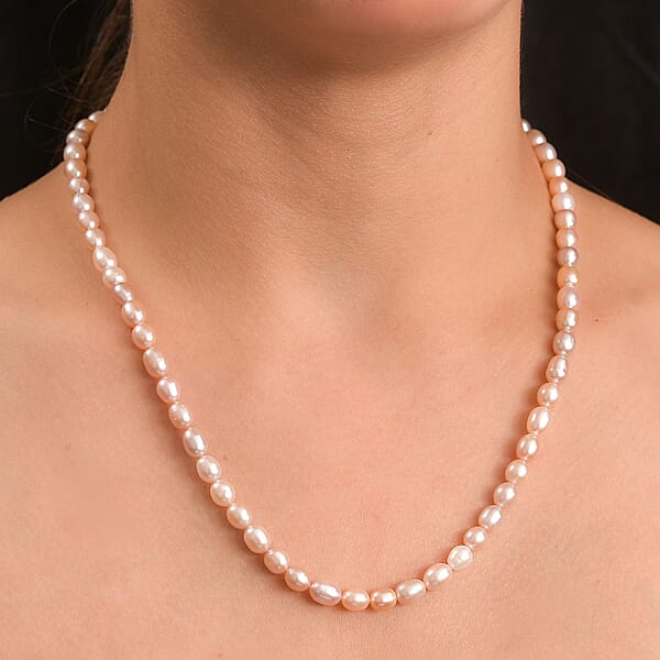 Shop Lc Multi Color Freshwater Pearl Rice Shape Necklace In Rhodium Over Sterling Silver 18 Inches