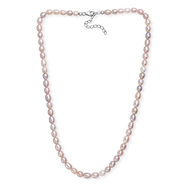 Shop Lc Multi Color Freshwater Pearl Rice Shape Necklace In Rhodium Over Sterling Silver 18 Inches