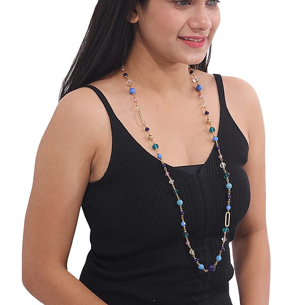 Shop Lc Multi Color Glass Beaded Necklace In Goldtone 36-38 Inches
