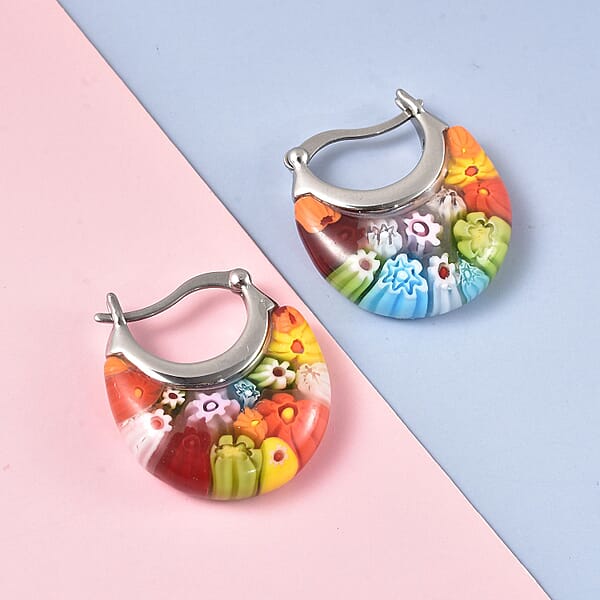 Shop Lc Multi Color Murano Style Basket Earrings In Stainless Steel With Lifetime Guarantee
