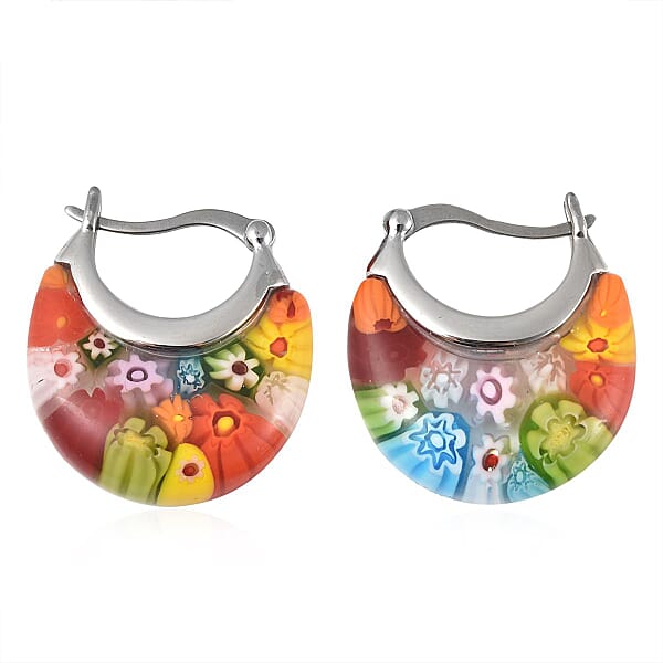 Shop Lc Multi Color Murano Style Basket Earrings In Stainless Steel With Lifetime Guarantee