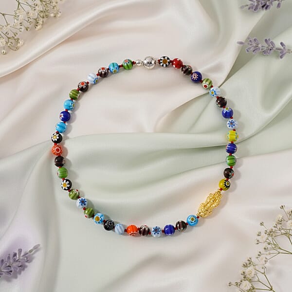 Shop Lc Multi Color Murano Style Beaded Necklace With Pixiu Charm In Goldtone 20 Inches
