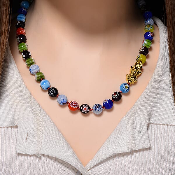 Shop Lc Multi Color Murano Style Beaded Necklace With Pixiu Charm In Goldtone 20 Inches