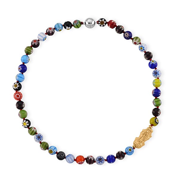 Shop Lc Multi Color Murano Style Beaded Necklace With Pixiu Charm In Goldtone 20 Inches
