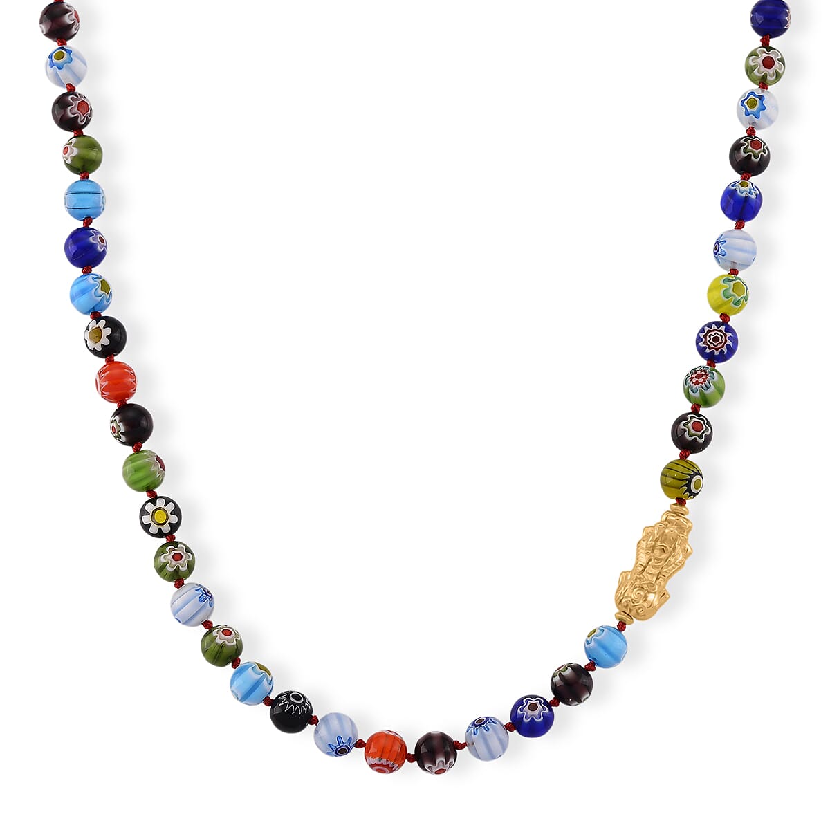 shop lc Multi Color Murano Style Beaded Necklace with Pixiu Charm in Goldtone 20 Inches
