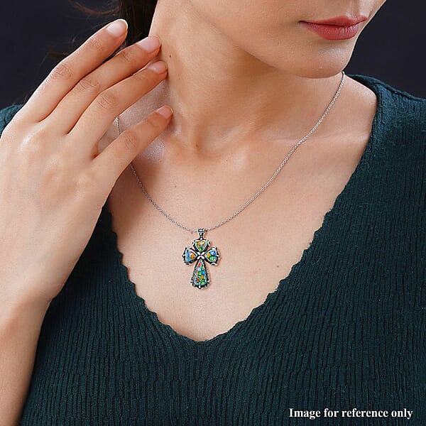 Shop Lc Multi Color Murano Style Cross Pendant Necklace In Black Oxidized Stainless Steel 20 Inches
