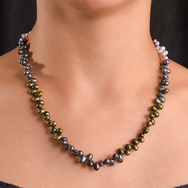 Shop Lc Multi Color Pearl (D) Necklace In Rhodium Over Sterling Silver 18 Inches