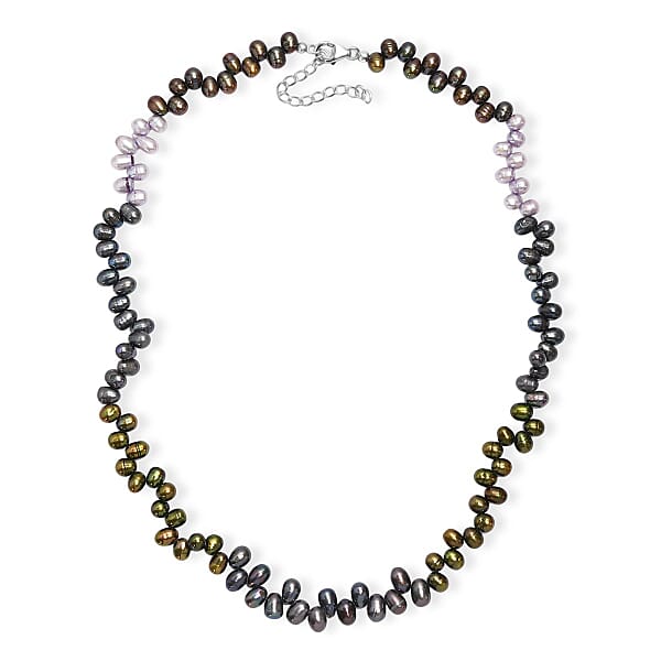 Shop Lc Multi Color Pearl (D) Necklace In Rhodium Over Sterling Silver 18 Inches
