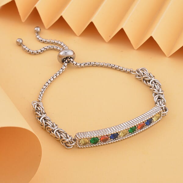 Shop Lc Multi Color Simulated Diamond Bolo Bracelet In Stainless Steel 9.00 Ctw Tarnish-Free Waterproof Sweat Proof Jewelry