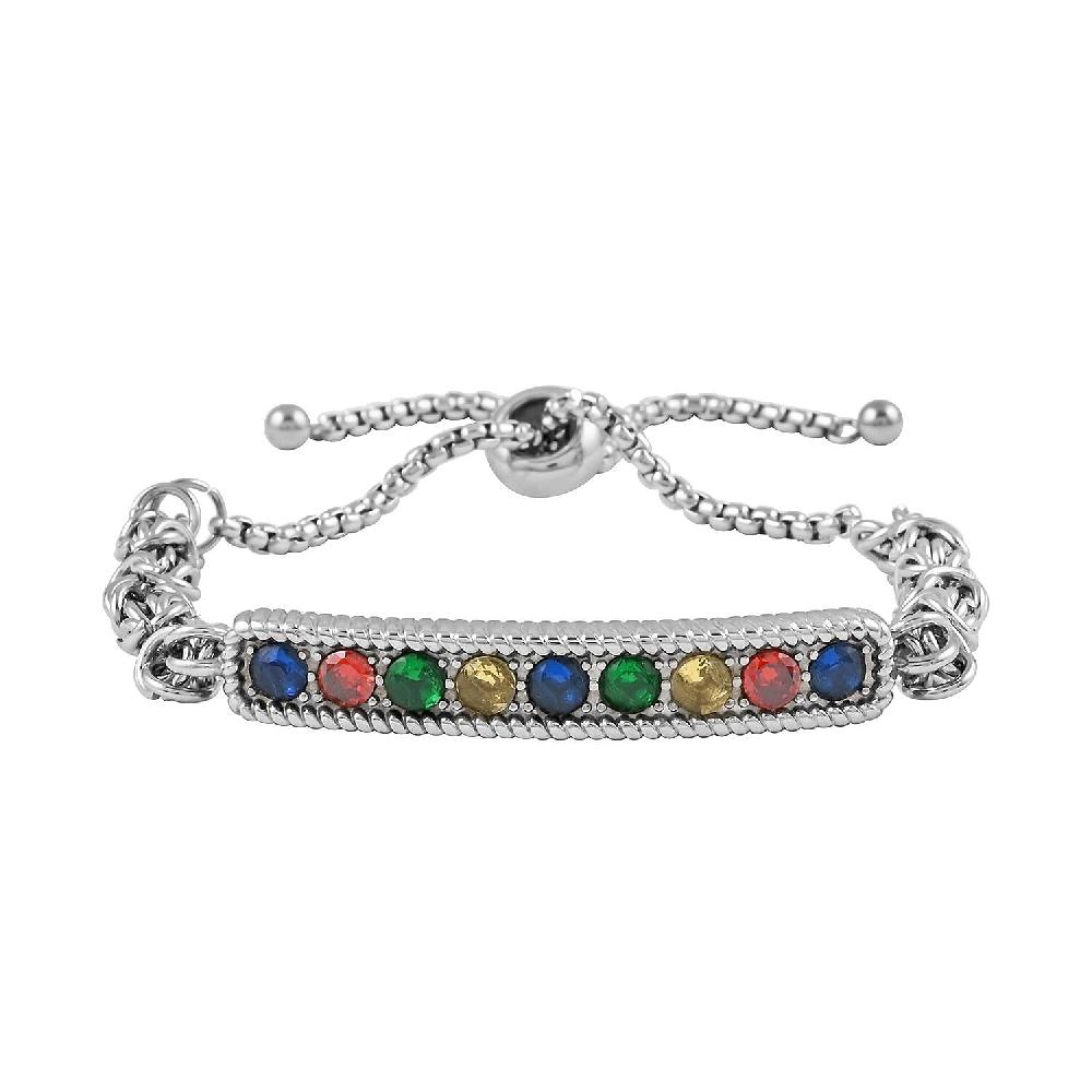 shop lc Multi Color Simulated Diamond Bolo Bracelet in Stainless Steel 9.00 ctw Tarnish-Free Waterproof Sweat Proof Jewelry