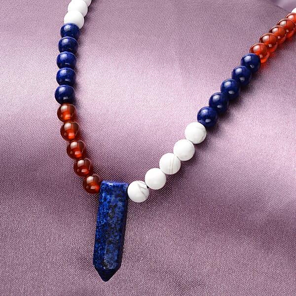 Shop Lc Multi Gemstone 152.00 Ctw Beaded Necklace With Crystal Drop In Stainless Steel 18-20 Inches
