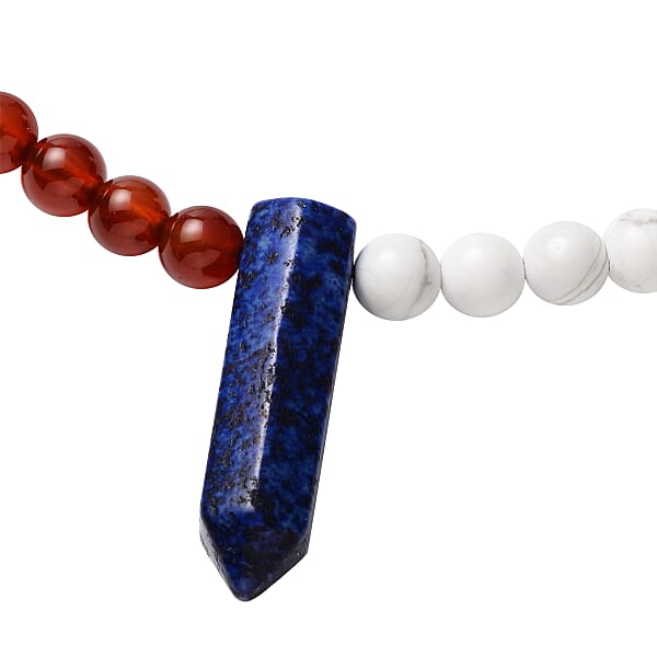 Shop Lc Multi Gemstone 152.00 Ctw Beaded Necklace With Crystal Drop In Stainless Steel 18-20 Inches
