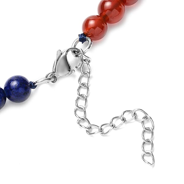 Shop Lc Multi Gemstone 152.00 Ctw Beaded Necklace With Crystal Drop In Stainless Steel 18-20 Inches