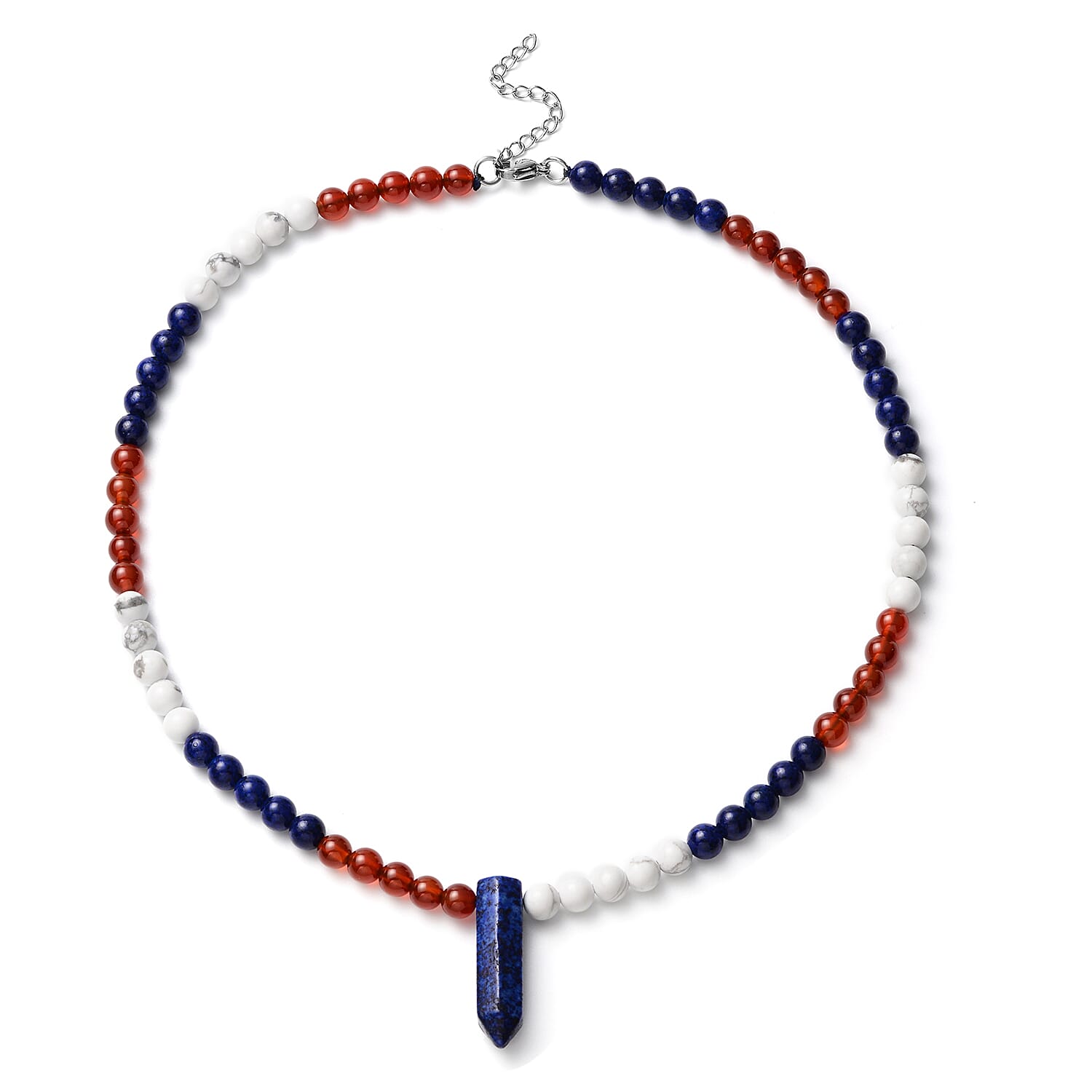 shop lc Multi Gemstone 152.00 ctw Beaded Necklace with Crystal Drop in Stainless Steel 18-20 Inches