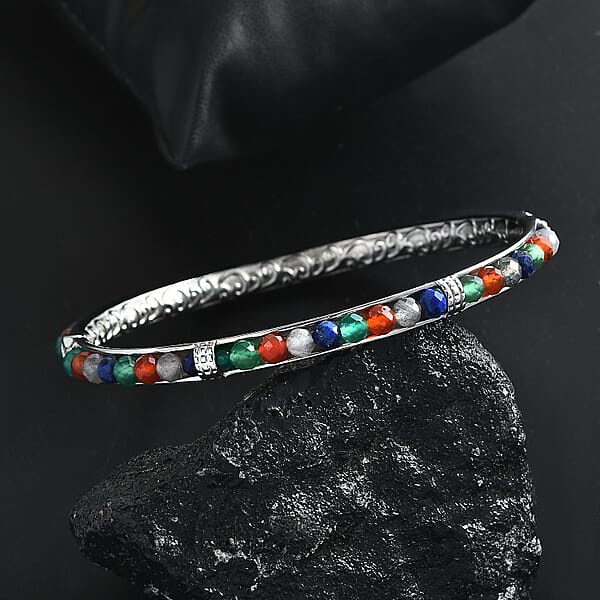 Shop Lc Multi Gemstone 18.00 Ctw Bangle Bracelet In Stainless Steel (7.25 In)