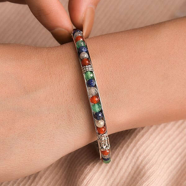 Shop Lc Multi Gemstone 18.00 Ctw Bangle Bracelet In Stainless Steel (7.25 In)