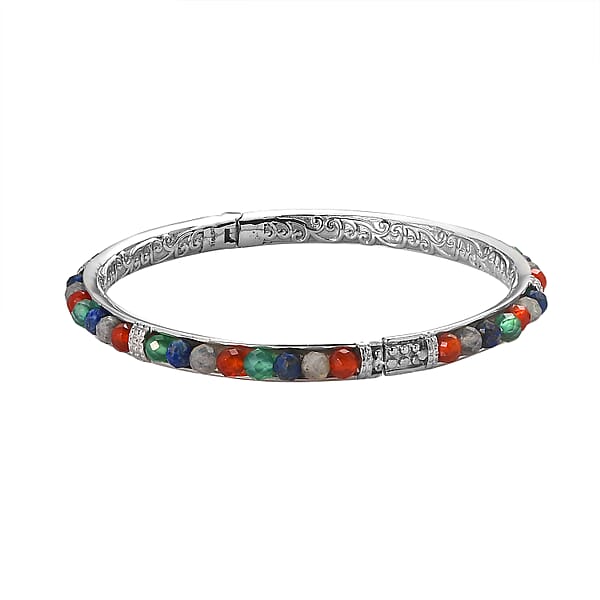 Shop Lc Multi Gemstone 18.00 Ctw Bangle Bracelet In Stainless Steel (7.25 In)