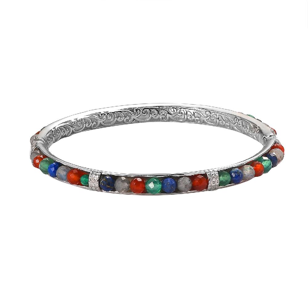 shop lc Multi Gemstone 18.00 ctw Bangle Bracelet in Stainless Steel (7.25 In)