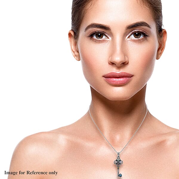 Shop Lc Multi Gemstone 2.50 Ctw Key Pendant Necklace In ION Plated Yellow Gold And Stainless Steel 20 Inches