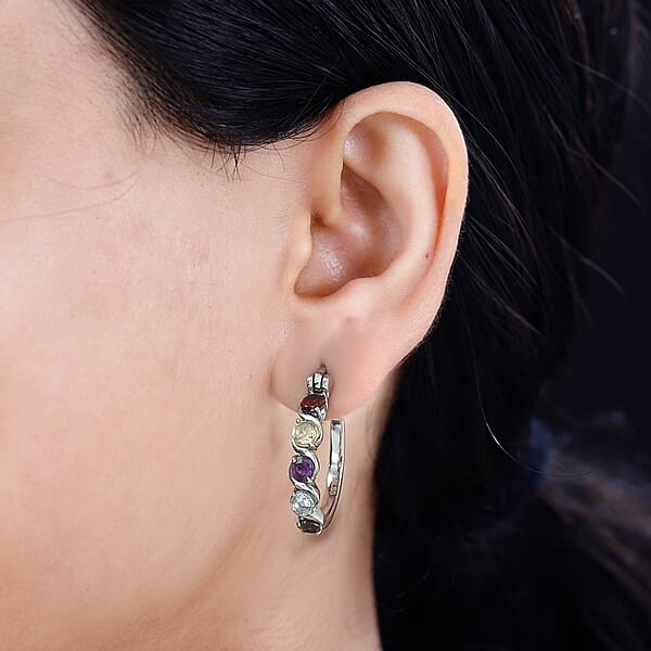 Shop Lc Multi Gemstone 2.80 Ctw Hoop Earrings In Stainless Steel