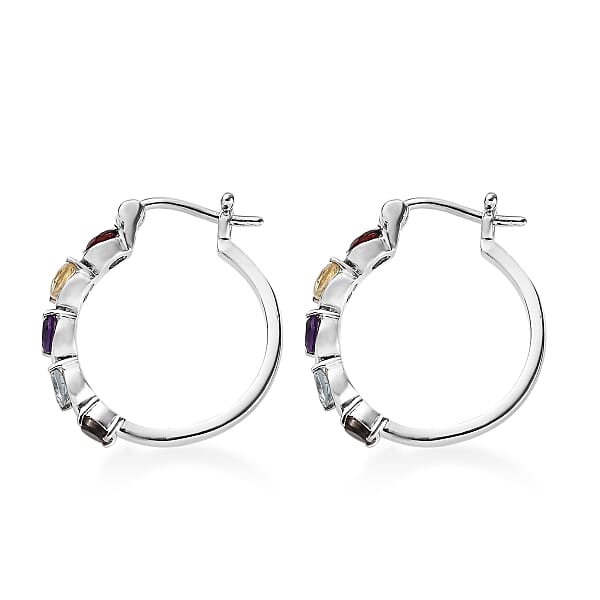 Shop Lc Multi Gemstone 2.80 Ctw Hoop Earrings In Stainless Steel