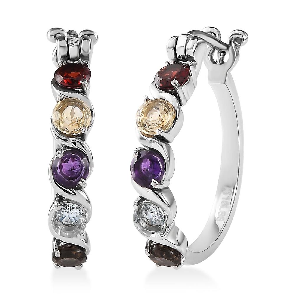 shop lc Multi Gemstone 2.80 ctw Hoop Earrings in Stainless Steel