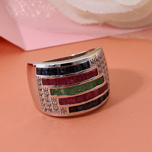 Shop Lc Multi Gemstone 3.20 Ctw Prismatic Symphony Ring In Rhodium Over Sterling Silver