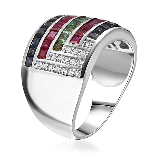 Shop Lc Multi Gemstone 3.20 Ctw Prismatic Symphony Ring In Rhodium Over Sterling Silver