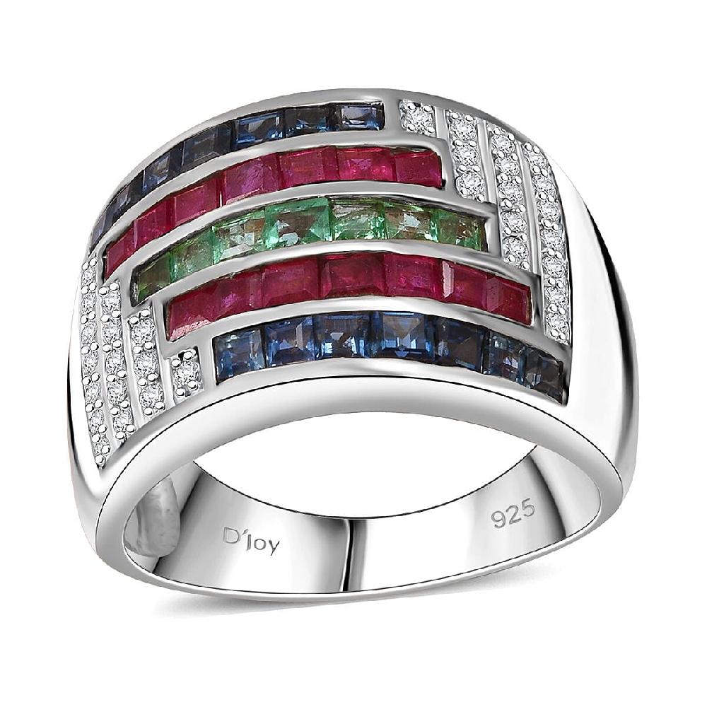 shop lc Multi Gemstone 3.20 ctw Prismatic Symphony Ring in Rhodium Over Sterling Silver