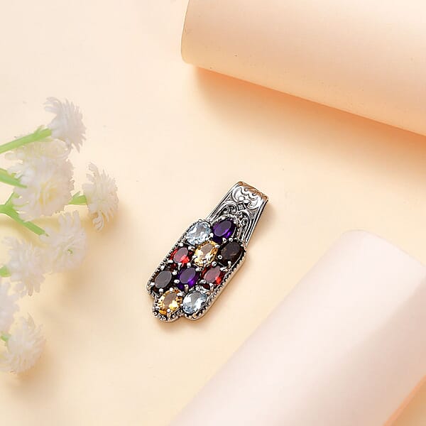 Shop Lc Multi Gemstone 4.60 Ctw Pendant Without Chain In Stainless Steel