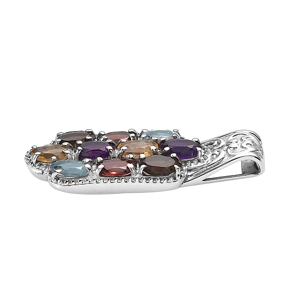 Shop Lc Multi Gemstone 4.60 Ctw Pendant Without Chain In Stainless Steel