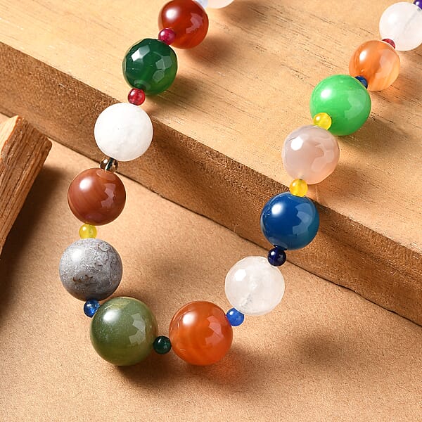 Shop Lc Multi Gemstone 400.00 Ctw Beaded Necklace In Platinum Bond 18 Inches
