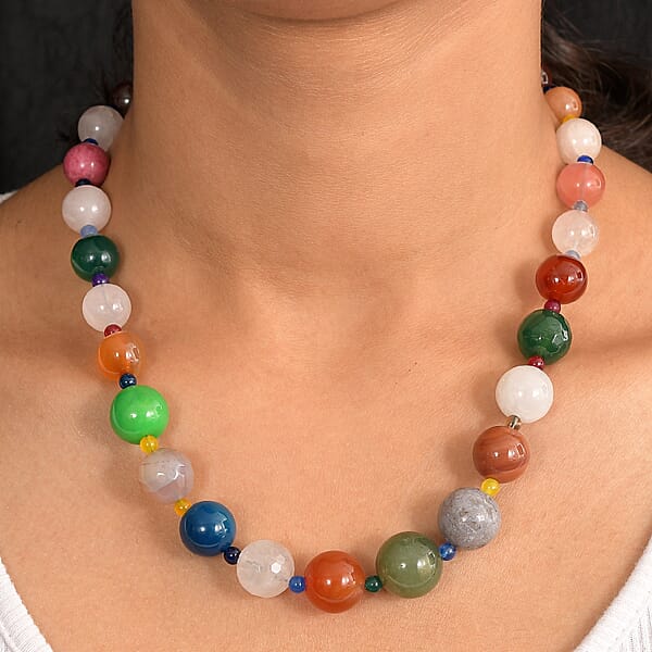 Shop Lc Multi Gemstone 400.00 Ctw Beaded Necklace In Platinum Bond 18 Inches