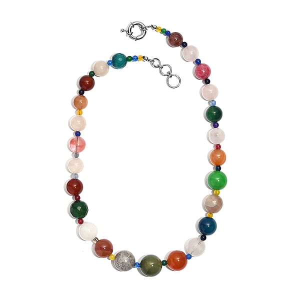 Shop Lc Multi Gemstone 400.00 Ctw Beaded Necklace In Platinum Bond 18 Inches