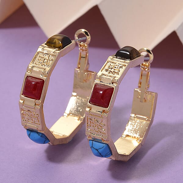 Shop Lc Multi Gemstone 5.00 Ctw Hoop Earrings In Goldtone