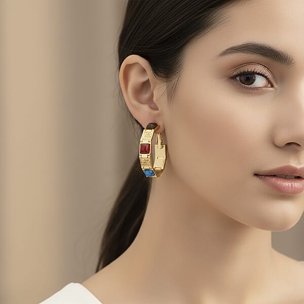Shop Lc Multi Gemstone 5.00 Ctw Hoop Earrings In Goldtone
