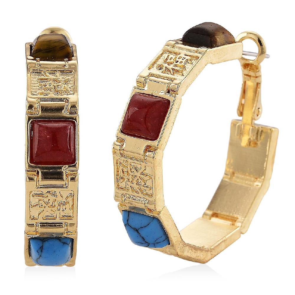 shop lc Multi Gemstone 5.00 ctw Hoop Earrings in Goldtone