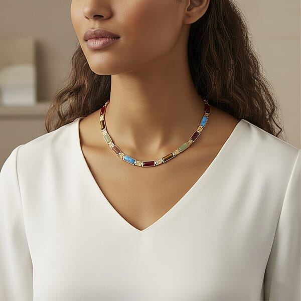 Shop Lc Multi Gemstone 50.00 Ctw Necklace In Goldtone 16.5 Inches