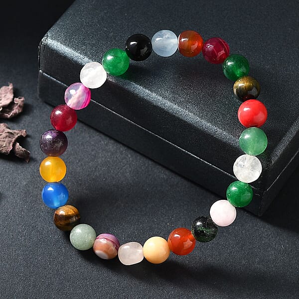 Shop Lc Multi Gemstone 95.00 Ctw Beaded Stretch Bracelet