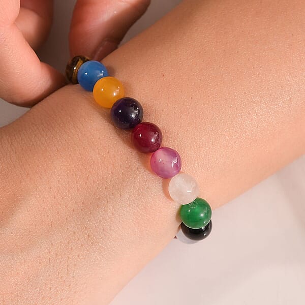 Shop Lc Multi Gemstone 95.00 Ctw Beaded Stretch Bracelet