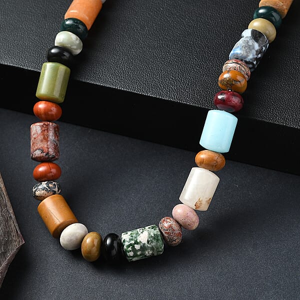 Shop Lc Multi Jasper 420.00 Ctw Necklace In Platinum Bond 20 Inches