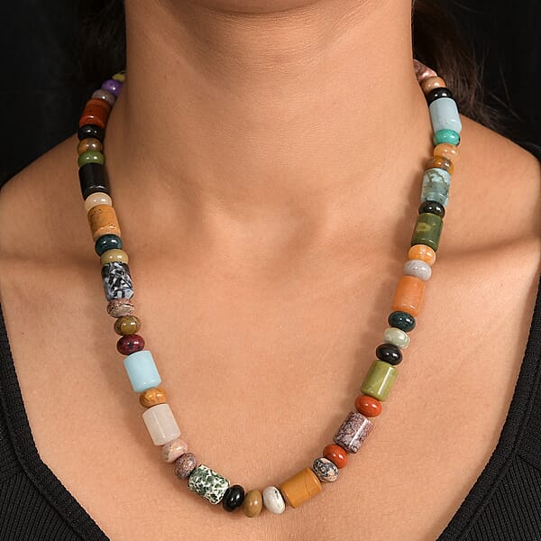 Shop Lc Multi Jasper 420.00 Ctw Necklace In Platinum Bond 20 Inches