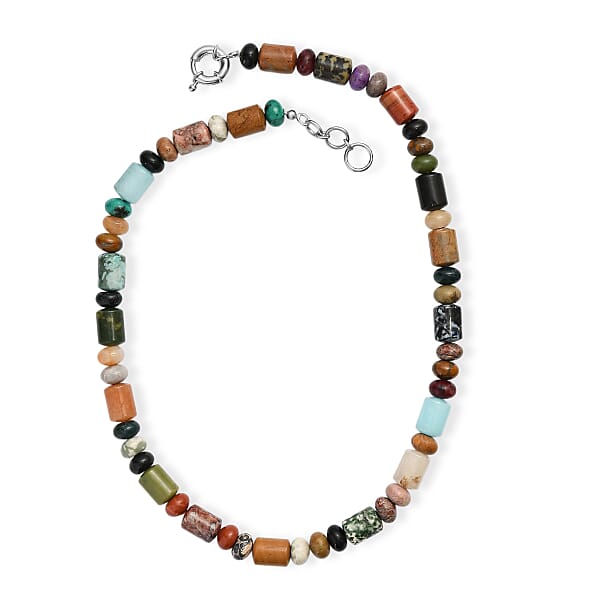 Shop Lc Multi Jasper 420.00 Ctw Necklace In Platinum Bond 20 Inches