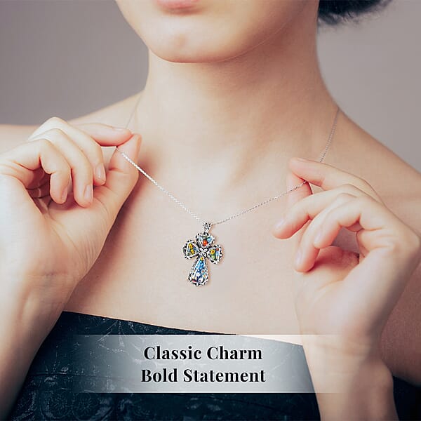 Shop Lc Multi Murano Style Cross Pendant Necklace For Women In Stainless Steel 20 Inches